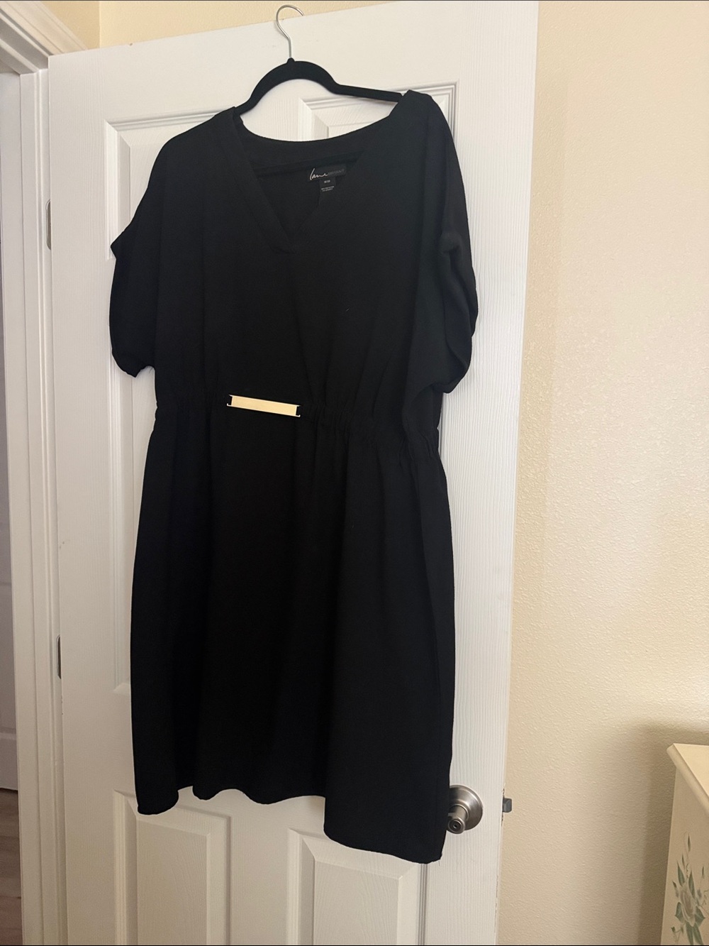 Lane Bryant Black V-Neck Midi Dress with Waist Accent